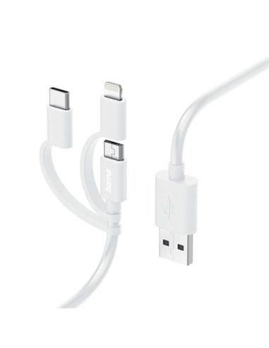 Hama Câble de Charge USB 3 en 1 - Terminales Intercambiables - Longueur 1m- USB-À - USB-C - Micro-USB - Lightning - Vitesse Jusq