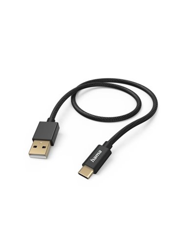 Hama Fabric Câble USB - Longueur 1.5m - USB-À Mâle - USB-C Mâle - Nailon - Vitesse Jusqu'à 480Mbps - Chapado en Oro - Couleur No