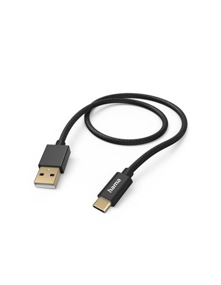 Hama Fabric Câble USB - Longueur 1.5m - USB-À Mâle - USB-C Mâle - Nailon - Vitesse Jusqu'à 480Mbps - Chapado en Oro - Couleur No