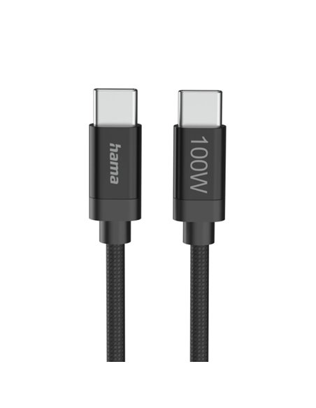 Hama Fabric Câble USB-C Mâle - Potencia Maxima 100W - Longueur 3m - Nailon - Vitesse Jusqu'à 480Mbps - Blindaje Double - Couleur
