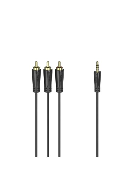 Hama Essential Câble de Audio - Jack 3.5mm Mâle - RCA Mâle x3 - Contactos Chapados en Oro - Longueur 1.5m - Couleur Noir