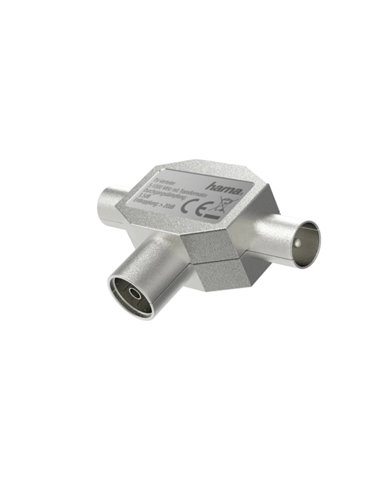 Hama Essential Séparateur de Antenas - Coaxial Femelle - Coaxial Mâle x2 - Metalico - Couleur Argent