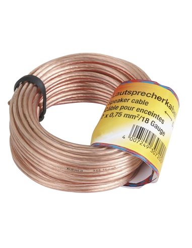 Hama Entry Câble de Haut-parleur de 2 Nucleos - Seccion 0.75mm2 - Longueur 20m - Couleur Transparent