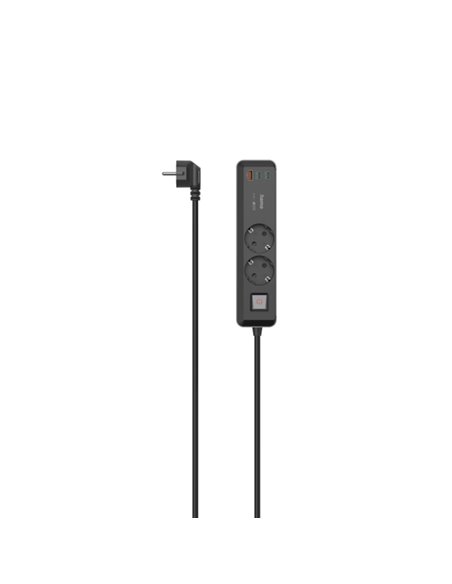 Hama Regleta Alimentation Avec 5 Tomas - Potencia Maxima 3680W - Câble 1.4m - 2x Schuko - 2x USB-C - 1x USB-À - Interruptor de E