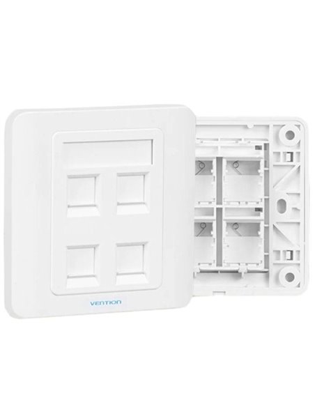 Vention Placa de Pared de 4 Toma RJ45 - Compatible Avec Cajas de Empotrar Tipo 86 - ABS Résistant al Envejecimiento - 86x86x8mm 