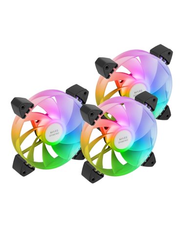 Mars Gaming MF-3AR Pack de 3 Ventiladores de 120mm FDB - Iluminacion ARGB 360º - Aspas Invertidas - Silencioso 14dB - Couleur No