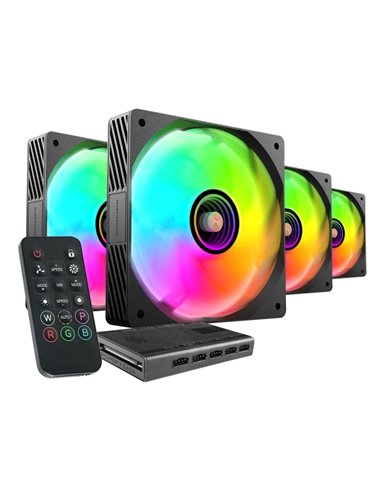 Mars Gaming MF-SI4KIT Pack de 4 Ventiladores de 120mm - Iluminacion ARGB Infinity Mirror - Silencioso 14dB - Mando à Distancia e