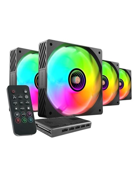 Mars Gaming MF-SI4KIT Pack de 4 Ventiladores de 120mm - Iluminacion ARGB Infinity Mirror - Silencioso 14dB - Mando à Distancia e