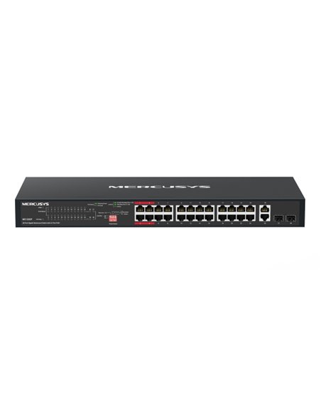 Mercusys MS128GP Switch 28 Puertos Gigabit RJ45 10/100/1000Mbps - 24 Puertos PoE+ - Plug & Play - Montaje en Esctritorio ou Rack