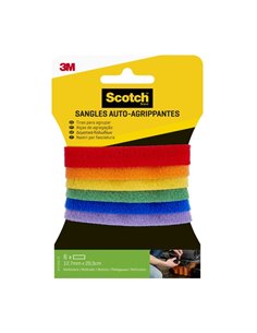 Scotch Pack de 6 Tiras Organizadoras de Câble - 12.7mm x 20.3cm - Couleurs assorties