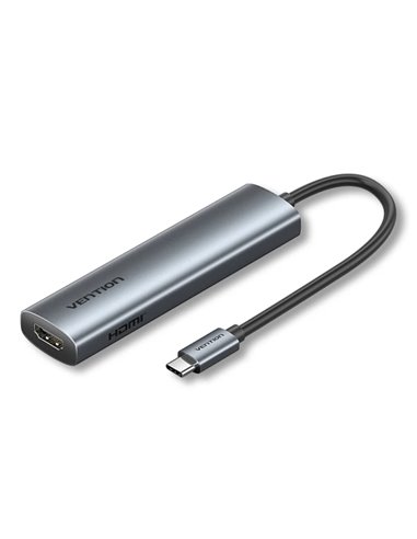 Vention Estacion de Docking 4 en 1 - 100W - Câble USB-C de 15cm Intégré - HDMI 4K - USB-C - 2xUSB-À - Power Delivery - Couleur G
