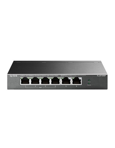 TP-Link TL-SF1006P Switch 6 Puertos RJ45 100Mbps - No Administrado - 4x PoE - Plug and Play - Autoaprendizaje MAC - Couleur Noir
