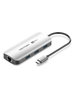 Vention Estacion de Docking 6 en 1 - 100W - Câble USB-C de 15cm Intégré - HDMI 4K - Ethernet RJ45 - 3xUSB-À - USB-C - Power Deli