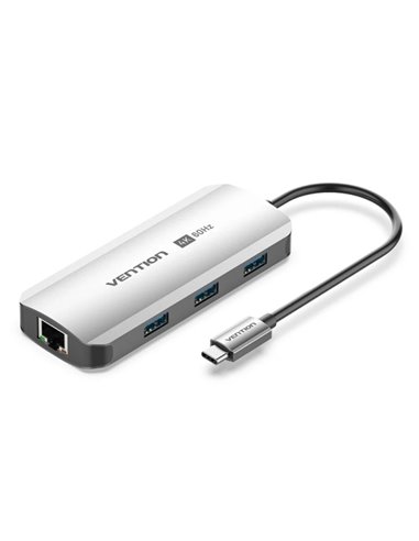 Vention Estacion de Docking 6 en 1 - 100W - Câble USB-C de 15cm Intégré - HDMI 4K - Ethernet RJ45 - 3xUSB-À - USB-C - Power Deli