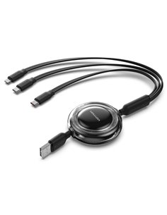 Vention Câble USB Multiple - Longueur Réglable Jusqu'à 1.1m - Retractil - USB-À - 2xUSB-C - Lightning - Vitesse Jusqu'à 480Mbps 