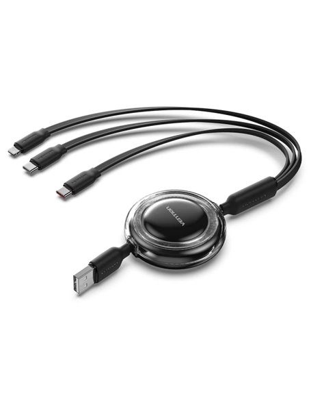 Vention Câble USB Multiple - Longueur Réglable Jusqu'à 1.1m - Retractil - USB-À - 2xUSB-C - Lightning - Vitesse Jusqu'à 480Mbps 