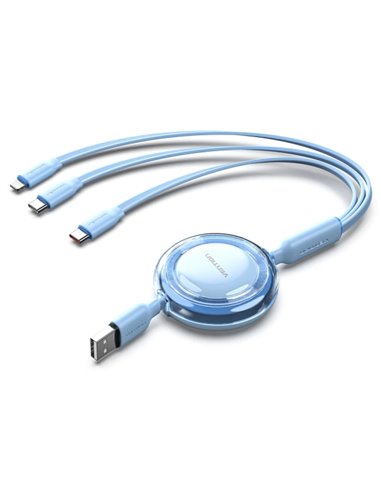 Vention Câble USB Multiple - Longueur Réglable Jusqu'à 1.1m - Retractil - USB-À - 2xUSB-C - Lightning - Vitesse Jusqu'à 480Mbps 