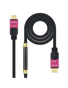 Nanocable Câble HDMI v2.0 Mâle Avec Repetidor à HDMI v2.0 Mâle 20m - 4K@60Hz 18Gbps - Haute vitesse - Couleur Noir/Rose