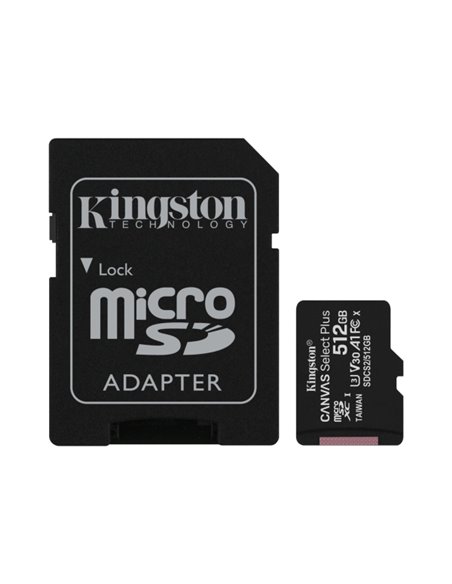 Kingston Carte Micro SDXC 512GB Clase 10 100MB/s Canvas Select Plus + Adaptateur SD