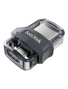 Sandisk Ultra Dual Drive m3.0 Memoria USB 3.0 et Micro USB 256GB - Jusqu'à 150MB/s de Lectura - Couleur Transparent/Noir (Pendri
