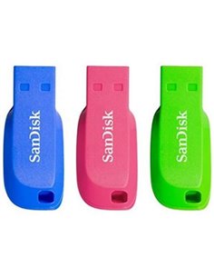 Sandisk Pack de 3 Cruzer Blade Memoria USB 2.0 32GB - Ultra Compacta - Couleur Bleu, Rose et Vert (Pendrive)