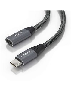 Aisens Câble USB 3.2 GEN2x2 Aluminium 20Gbps 8K@30Hz 5A 100W - Tipo USB-C/M-USB-C/H - 0.5m - Couleur Gris