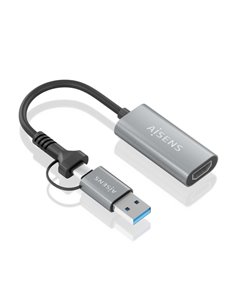 Aisens Conversor Aluminium USB-À+USB-C à HDMI 1080P@60HZ - USB-À/M+USB-C/M-HDMI/H - 15cm - Couleur Gris
