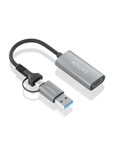Aisens Conversor Aluminium USB-À+USB-C à HDMI 1080P@60HZ - USB-À/M+USB-C/M-HDMI/H - 15cm - Couleur Gris