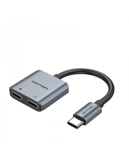 Vention Conversor USB-C Mâle à 2x USB-C Femelle (Audio et Charge) - Couleur Gris
