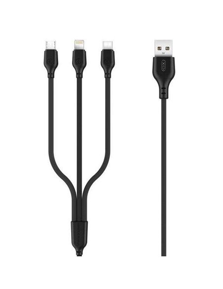 XO Câble de Charge rapide 3 en 1 - Micro, Tipo C et Lightning à USB - 1m - Couleur Noir