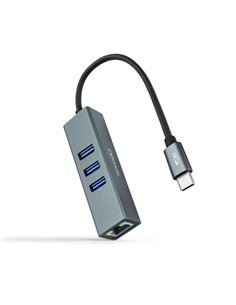 Nanocable Adaptateur de Réseau USB-C à Ethernet Gigabit 10/100/1000 Mbps + 3 Puertos USB 3.0