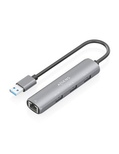 Aisens ASUC-4P034-GR Adaptateur de Réseau USB 3.0 à Ethernet Gigabit + Hub 3xUSB-À 3.0 - 15cm - Couleur Gris
