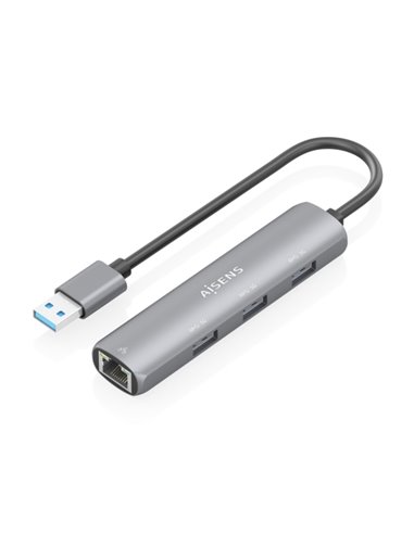 Aisens ASUC-4P034-GR Adaptateur de Réseau USB 3.0 à Ethernet Gigabit + Hub 3xUSB-À 3.0 - 15cm - Couleur Gris