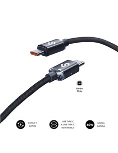 Subblim Câble Optimus USB-C - 60W - Nylon Tressé - 480Mbps - 2 Metros - Couleur Noir