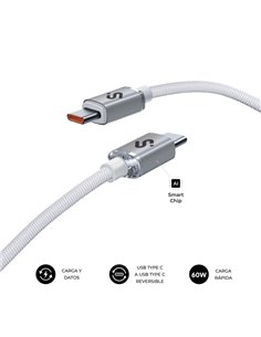 Subblim Câble Optimus USB-C - 60W - Nylon Tressé - 480Mbps - 2 Metros - Couleur Blanc