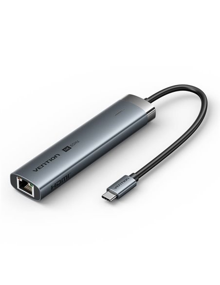 Vention Docking Station 6 en 1 USB-C à HDMI/3xUSB3.0/USB-C 3.2 G1/RJ45/PD 100W - 0.15m - Couleur Gris