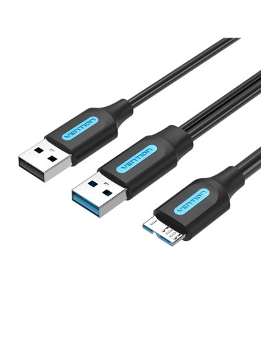 Vention Câble USB 3.0 À-Micro-B Haute vitesse 5Gbps - Conductor de Cobre Esmaltado - Alimentation 3A - Couleur Noir