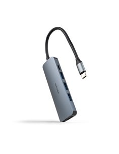 Nanocable HUB USB-C 5 en 1 - Conversor USB-C 3.1 à 3 x USB-À 3.0 + USB-C PD 100W + HDMI - Aluminium - 18cm - Couleur Gris