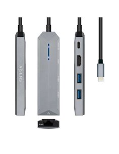 Aisens USB-C Dock 5 en 1 - USB-C à 1xHDMI - 1xRJ45 - 2xUSB - 1xPD - 15cm - Couleur Gris