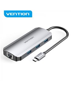Vention Docking Station 6 en 1 USB-C à HDMI 4K/3xUSB3.0/RJ45/PD100W - 0.15m - Couleur Gris