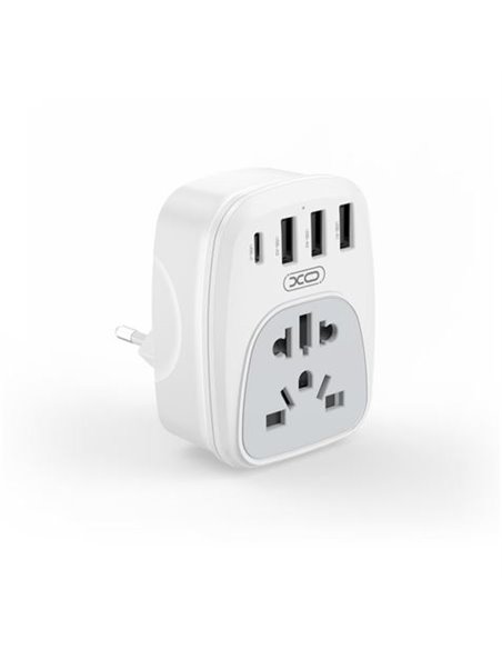 XO Adaptateur de Enchufe Internacional - Potencia 2500W - USBx3 + USB-C - Couleur Blanc
