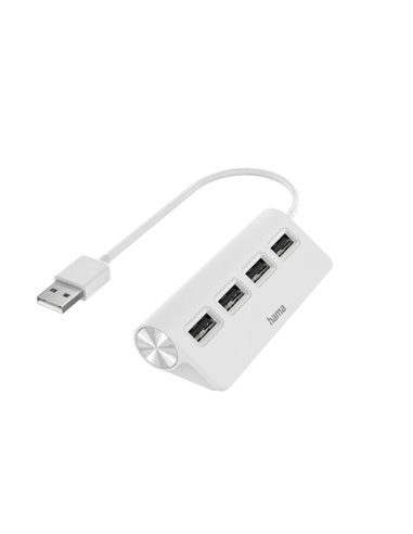 Hama Essential Hub USB 2.0 - Câble USB-À Intégré de 15cm - USB-À Femelle x4 - Couleur Blanc