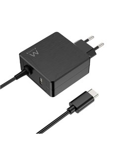 Ewent Cargador de Pared USB-C de 65W - Power Delivery - USB-À Extra - Câble de 1.5m - Protection Electrica - Couleur Noir