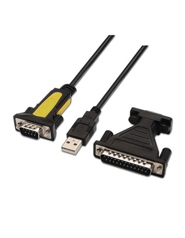 Aisens Conversor USB à Serie - Tipo À Mâle à RS232 DB9/M DB25/M - 1.8m - Couleur Noir
