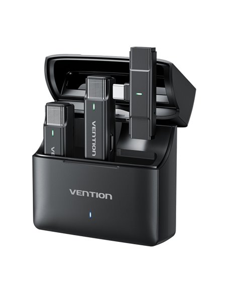 Vention Levalier Microfono Clip Inalambrico USB-C - Cancelacion de Ruido Avanzada - Batterie 30h - Rango 300m - Couleur Noir