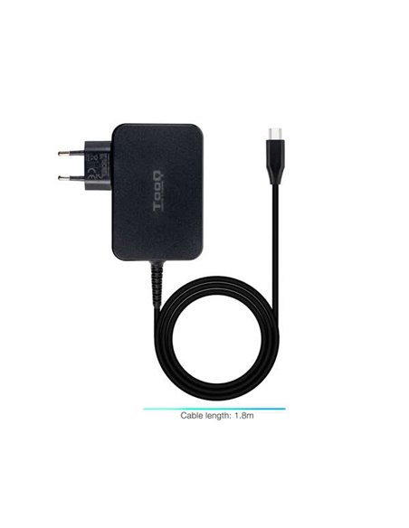 Tooq Cargador de Portable GaN USB-C/PD 3.0 90W - Câble de 1.80m - Couleur Noir