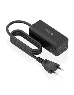 Aisens Cargador GAN 100W - 3xUSB-C PD3.0, QC4.0, QC5.0 - 1xUSB-À QC3.0 - Câble 1.4 Metros - Couleur Noir
