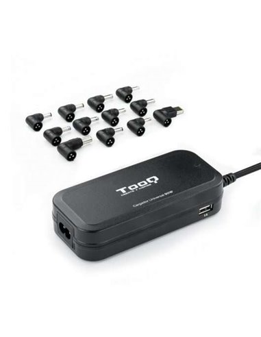 Tooq Cargador Universal Automatico Pour Portable 90W - 2x USB - 12 Adaptadores - Voltaje 12-20V