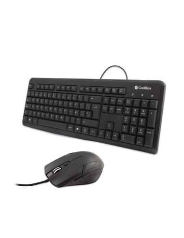 Coolbox KTR-01U Pack USB Clavier 105 Teclas + Souris 4 Botones - Usage Ambidiestro - Câble de 1.50m - Couleur Noir