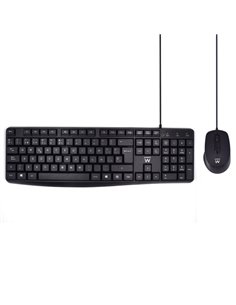 Ewent Paquete Avec Câble KB+SOURIS - Clavier de Bureau -Câble USB-À de 1.35m - Souris de Bureau - 1000dpi - Câble USB-À de 1.35m